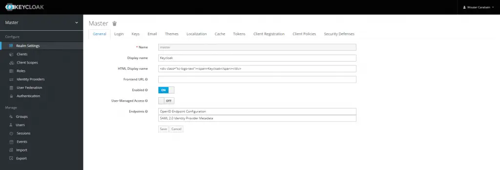 Keycloak administration panel